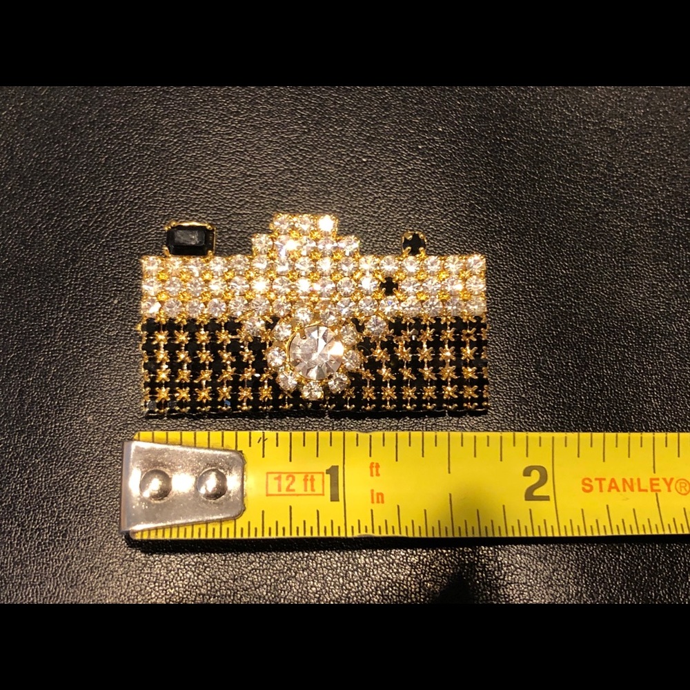 Vintage Dorothy Bauer Rhinestone Camera Brooch